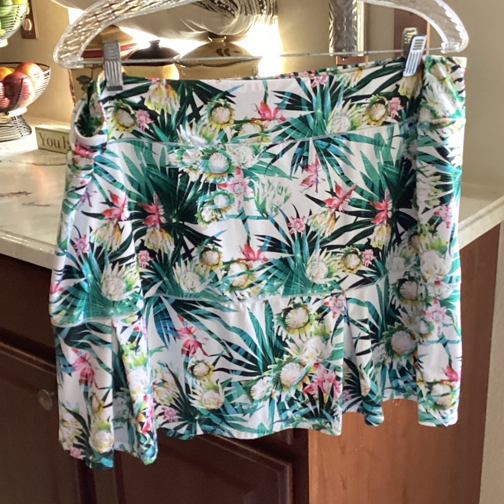 Tropical Print A-Line Skirt - Green Floral